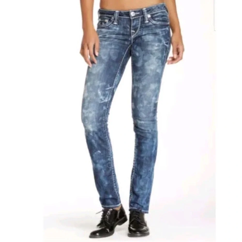 True Religion Skinny Jeans Cosmic Dust Low Rise Embroidered Stonewashed 26 Y2K